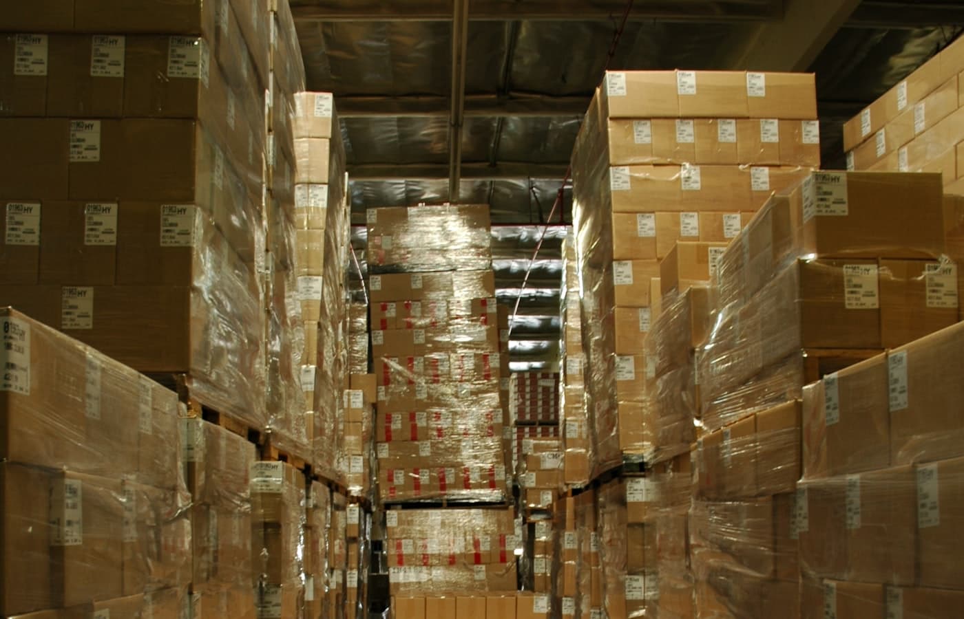 A cold store with pallets of fruit